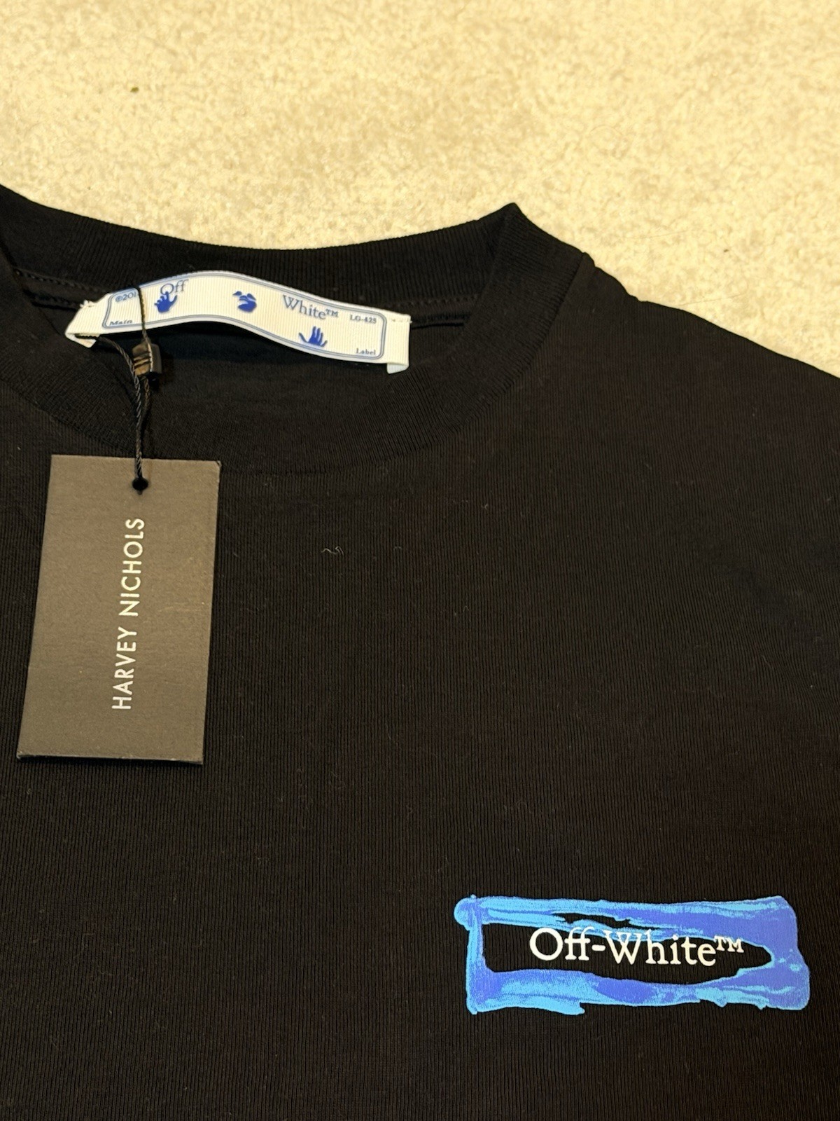 Off-White Men’s XXS Black Cotton Jersey Graphic Logo Crew Neck Short Sleeve Tee