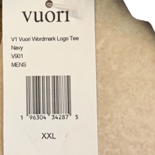 VUORI V1 WORDMARK LOGO MEN’S TEE NAVY COLOR SIZE XXL NWT