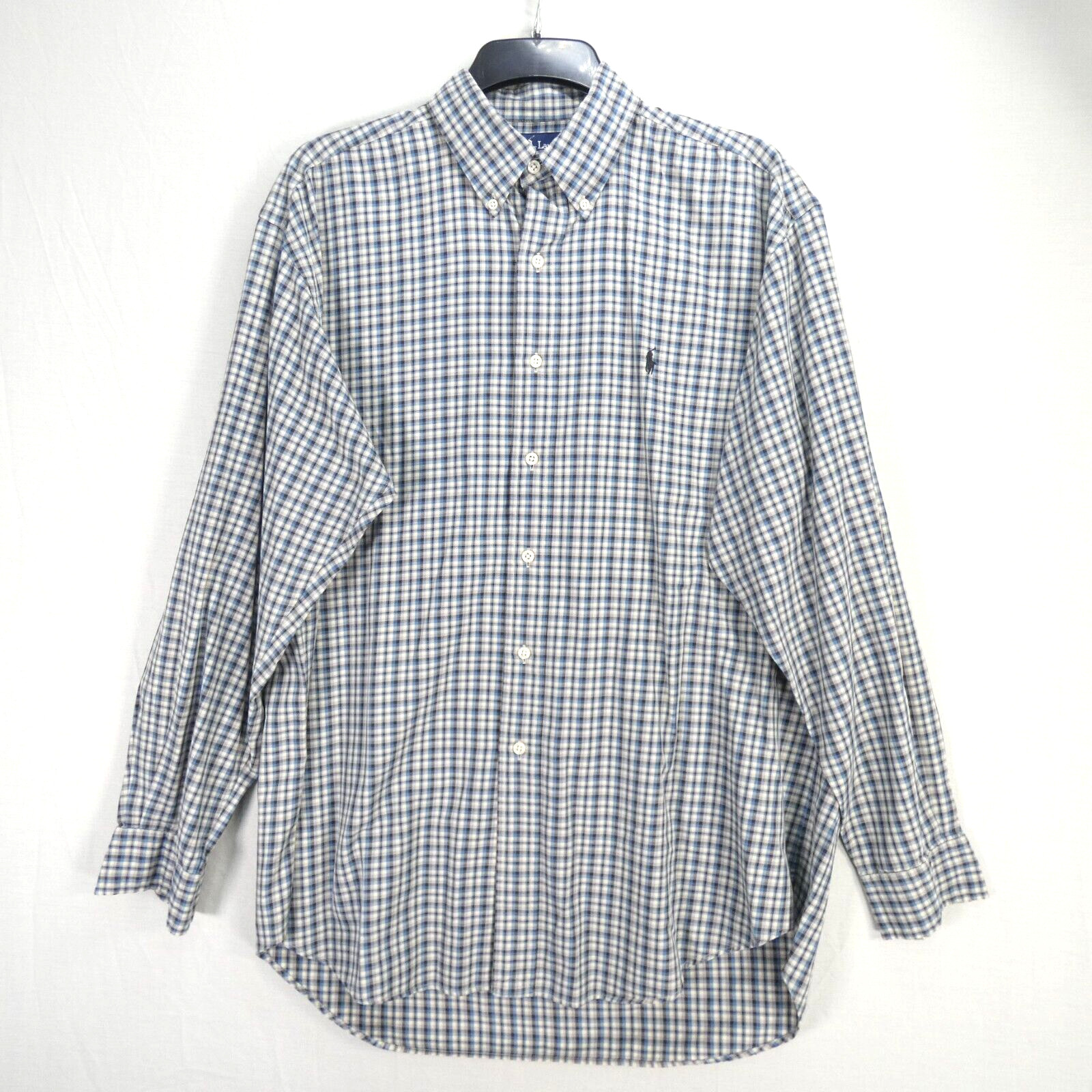 Ralph Lauren Mens Shirt Checked Cotton Flannel Designer Blake Vintage Size L