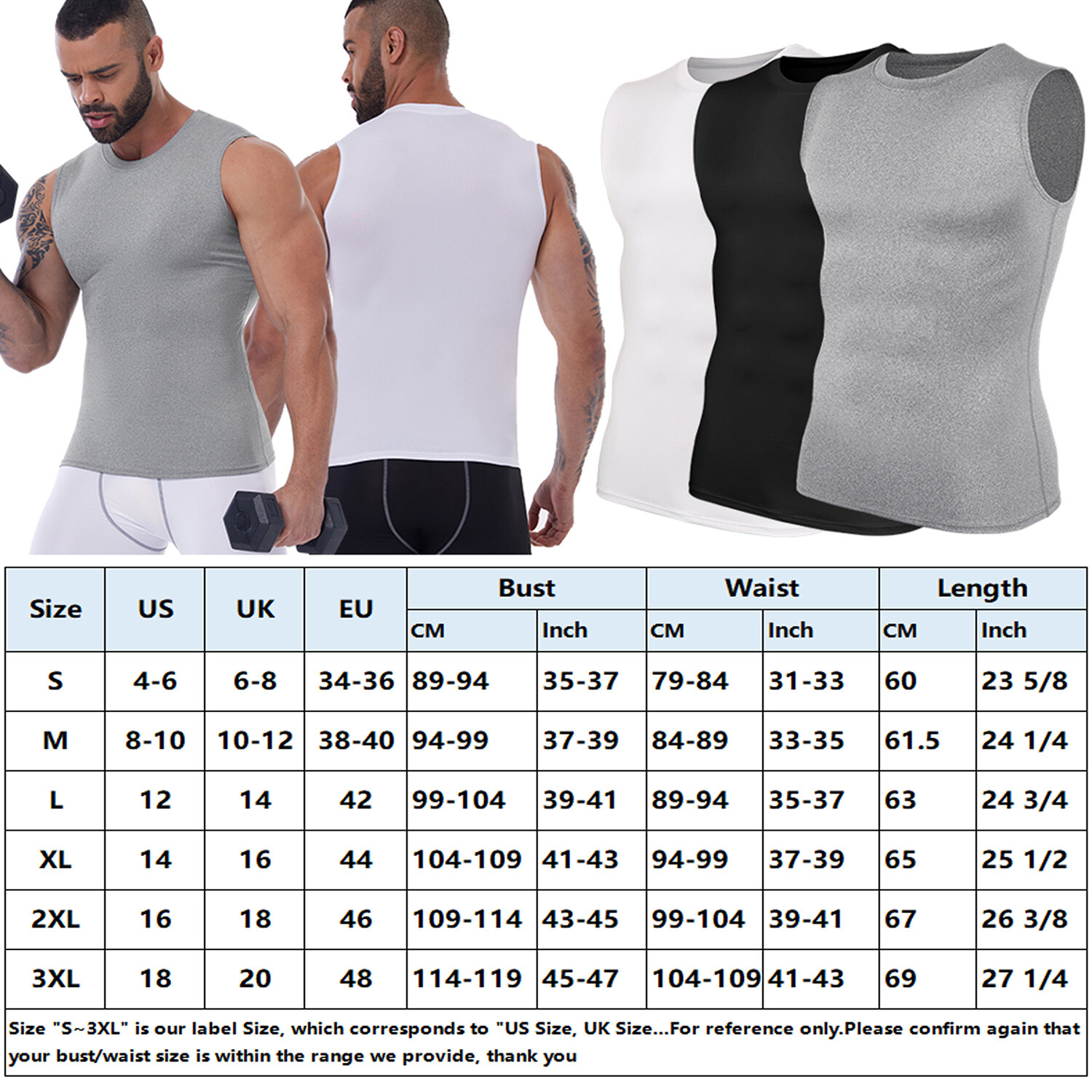 Mens Slimming Activewear Compression Vest T-Shirt QUICK DRY Tank Tops 2 Pack Top