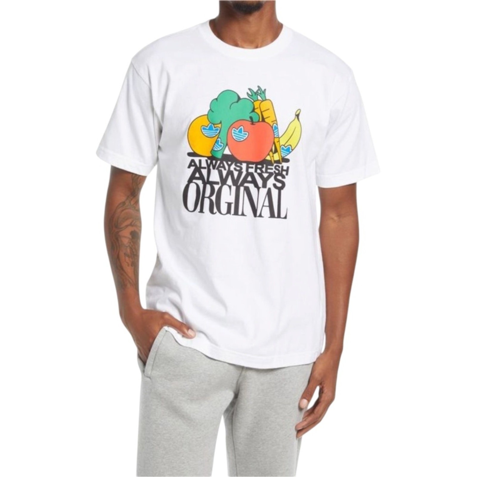 Adidas Mens Always Fresh Always Original Graphic T-Shirt White Large