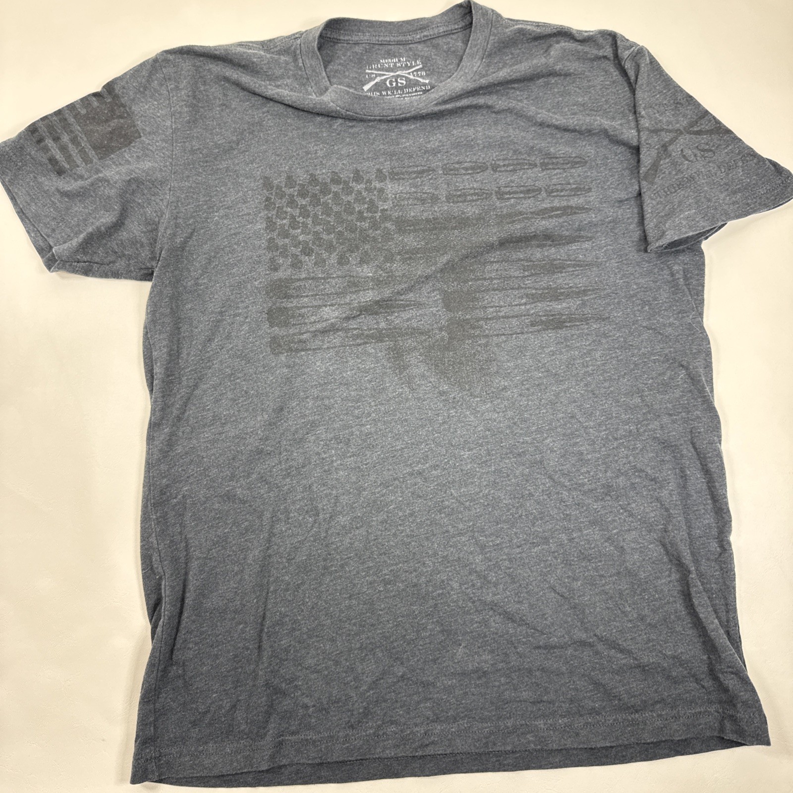 Grunt Style GS This We’ll Defend T Shirt Adult M Grey Bullet Flag Patriotic Top