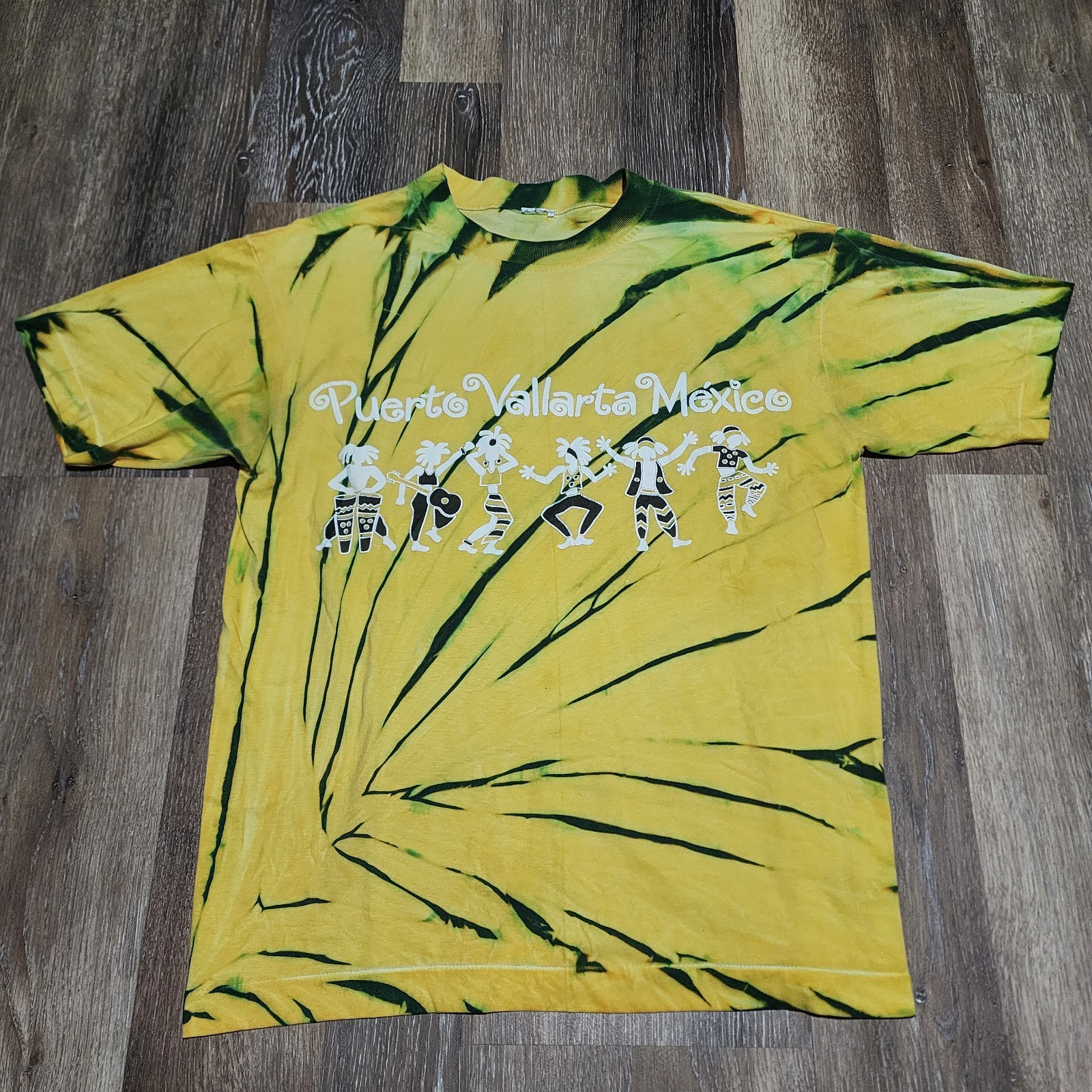 Vintage 90s Puerto Vallarta Mexico Tropical Water Tie Dye All Over Print Shirt L