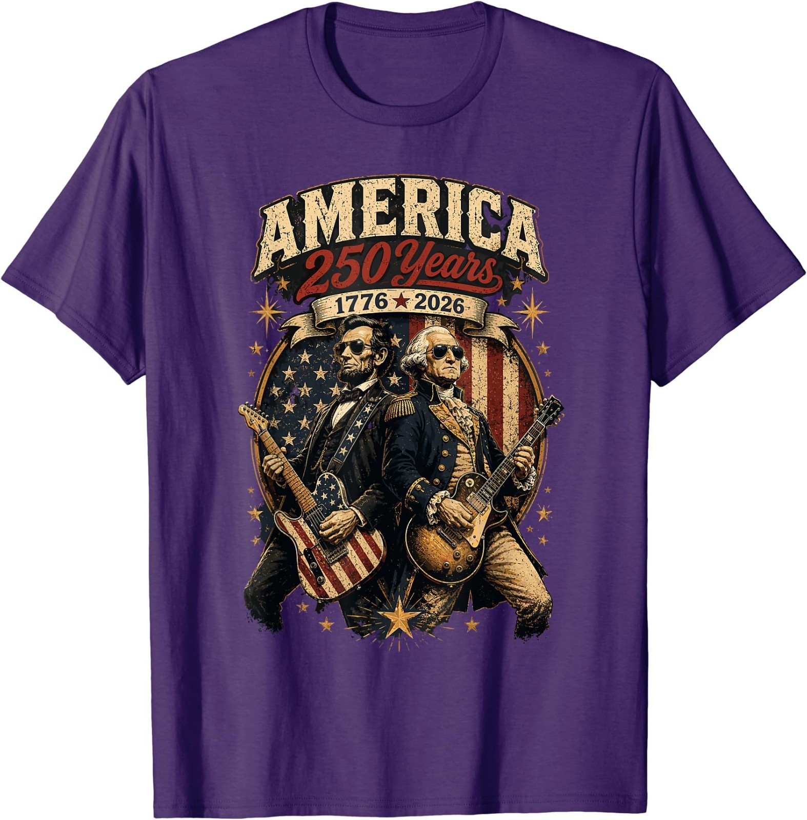 George Washington Abraham Lincoln Playing Guitar 4th July T-Shirt