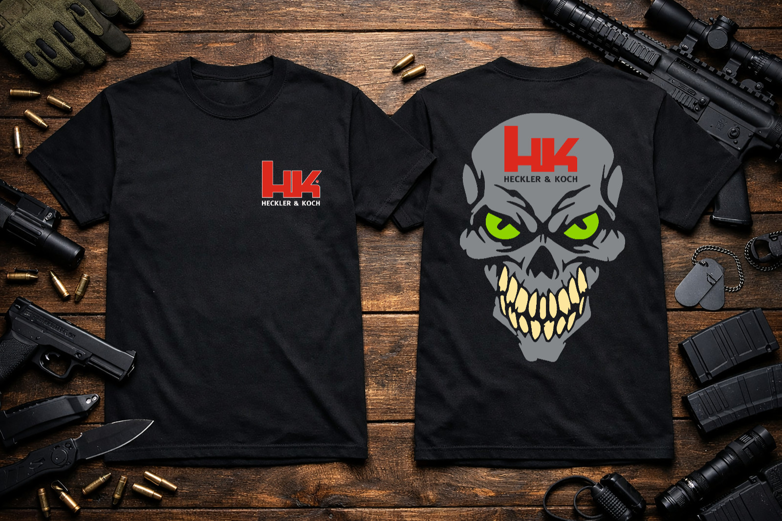 HK USA Heckler and Koch Skull T-Shirt Heavyweight S M L XL 2XL 3XL 4XL 5XL