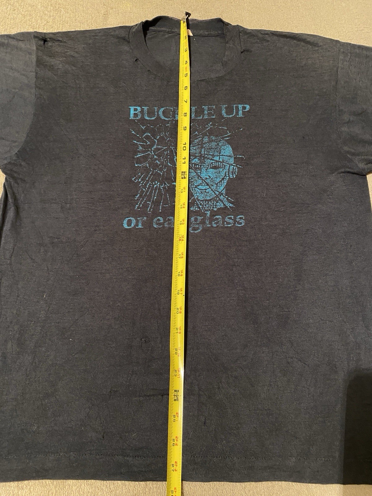 Vintage 1980s Buckle Up or Eat Glass Crash T Shirt men’s large Distressed