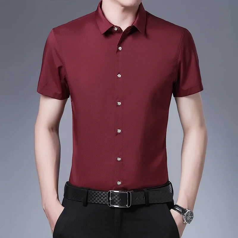 Men’s Business Casual Solid Color Short Sleeved Shirt Non Ironing Comfortable To