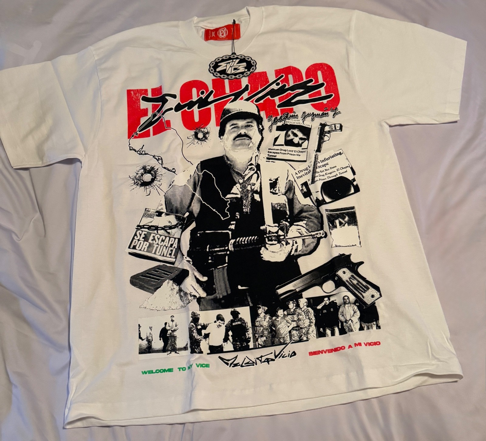 Evil Vice Limited Edition “El Chapo” Red Tag Exclusive White Size XL