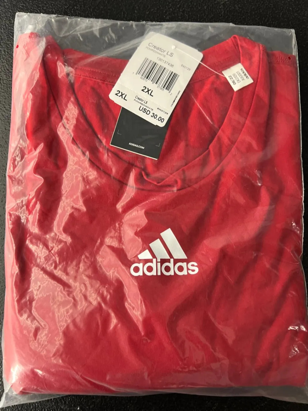 Adidas Creator LS T-Shirt 2XL Powered White Red Short Sleeve Cotton