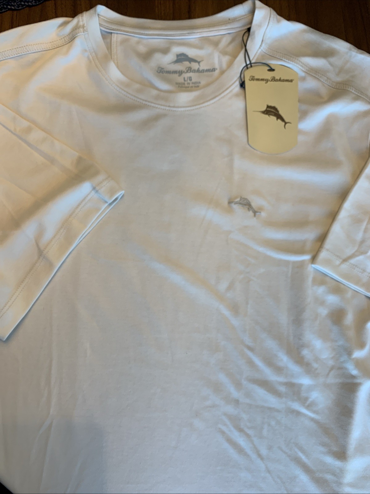 Tommy Bahama SZ L Mens SS Tshirt Coconut Cream Performance Poly Cotton NWT $64.5