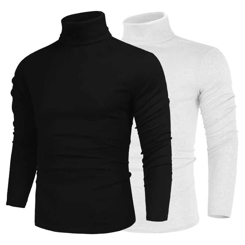 Men High-Neck Mock Turtleneck Solid Undershirt Long Sleeve Pullover Basic Layer