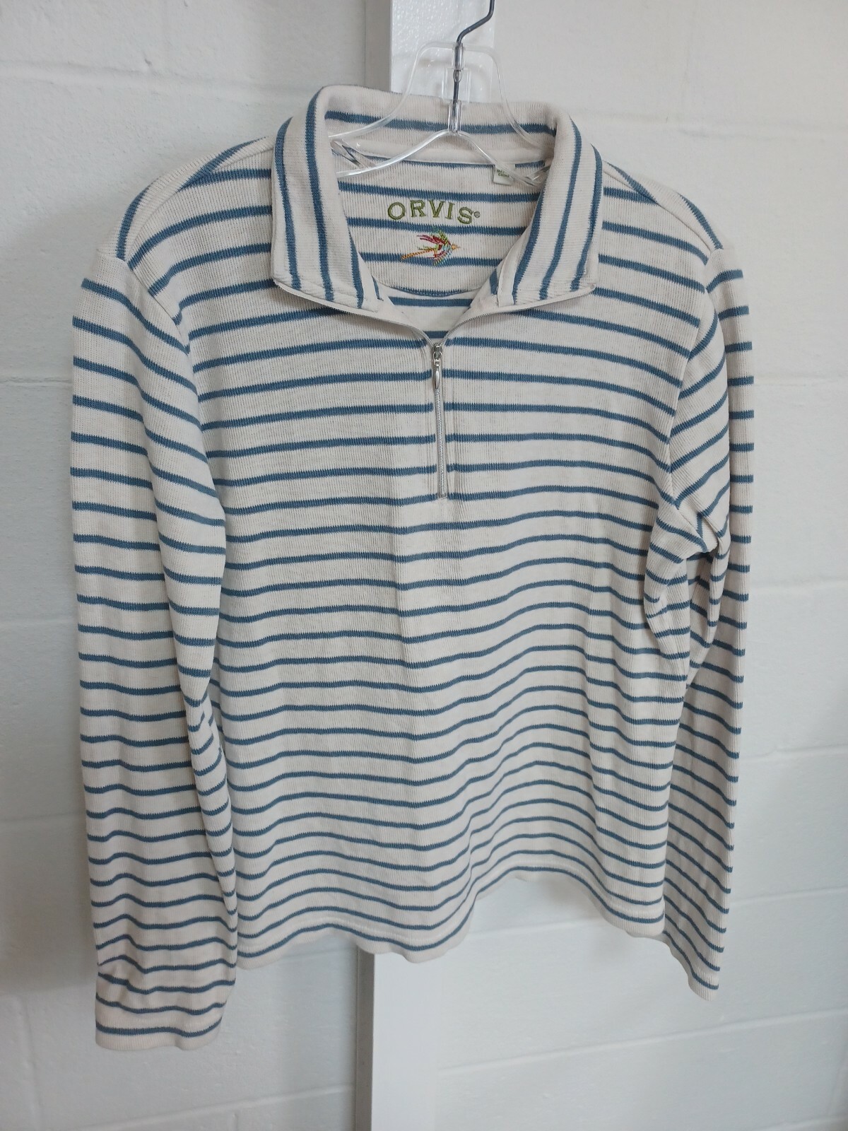 Orvis Gray Striped Long Sleeve Thermal Pullover Shirt Adult Mens Size Medium VGC