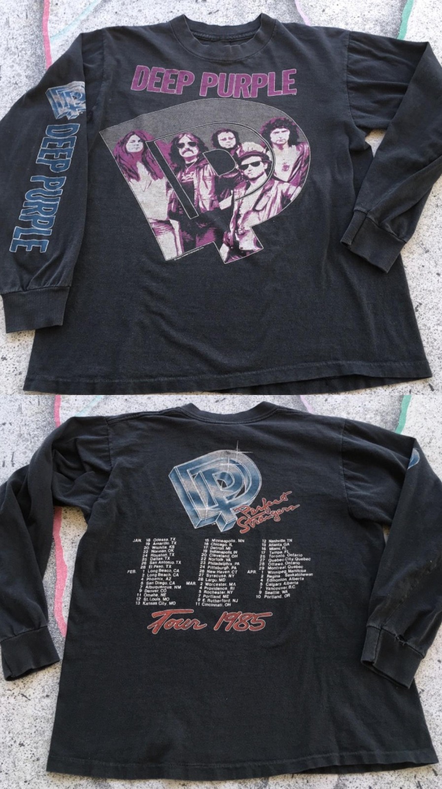 2 Sides 1985 Tour DEEP PURPLE PERFECT STRANGERS Long Sleeve Black S-5XL 1J0703