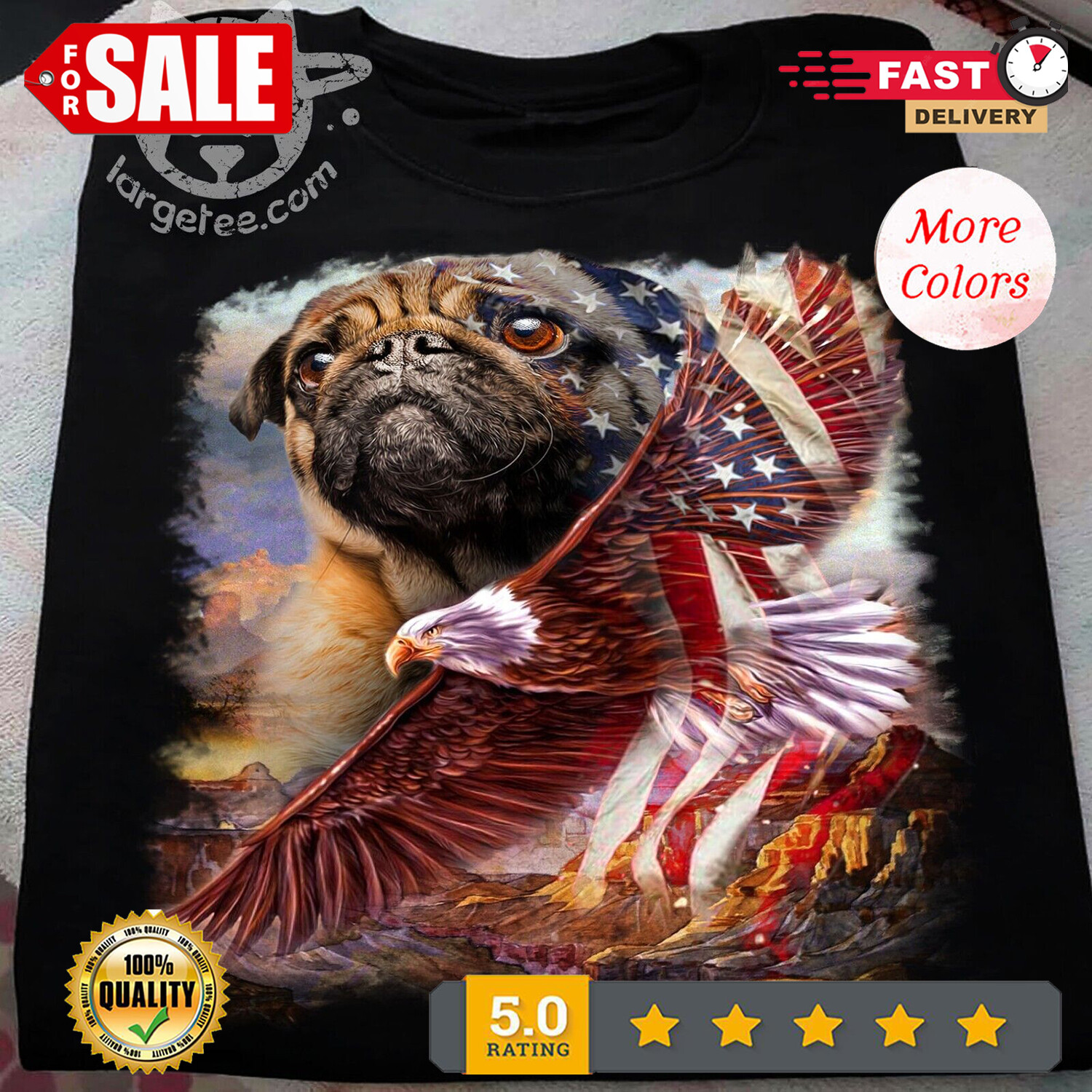 2025/Pug American Patriot For Pug Lover T-shirt S-5XL.