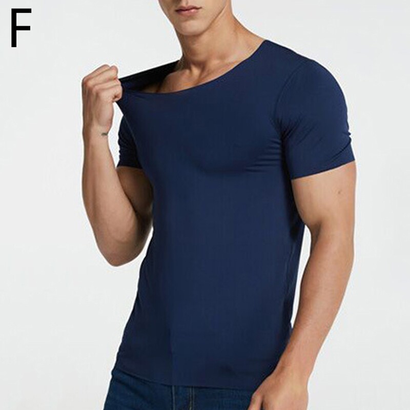 1PC Men Breathable Solid Color V Neck Tops Tees Ice Silk Tshirts Seamless M-5XL