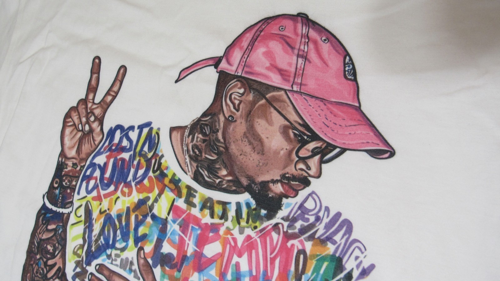 Chris Brown Breezy Graffiti Design Cotton T-Shirt Tee White Men’s Size XL
