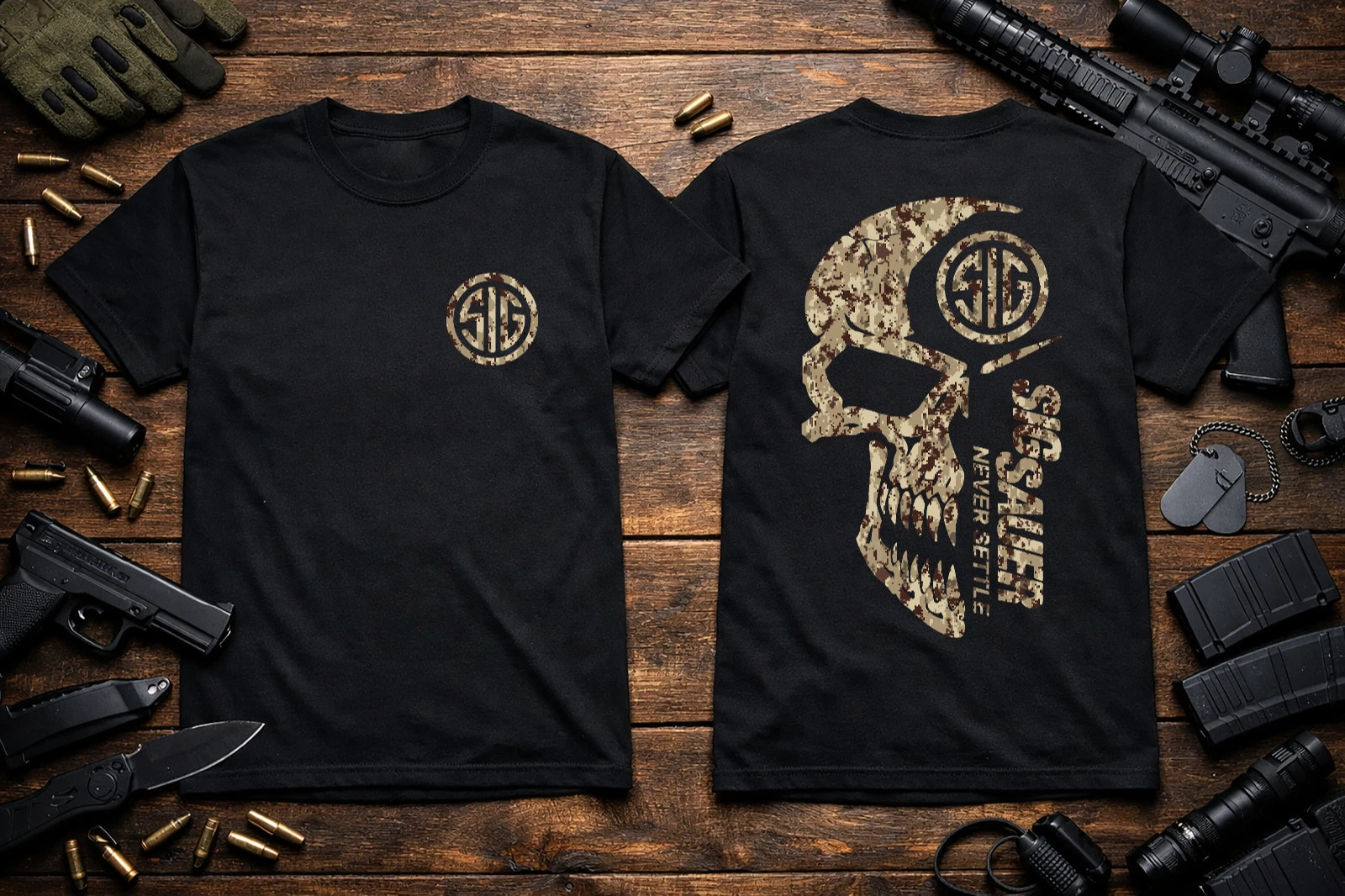 Sig Sauer Camo Skull T-Shirt Heavyweight S M L XL 2XL 3XL