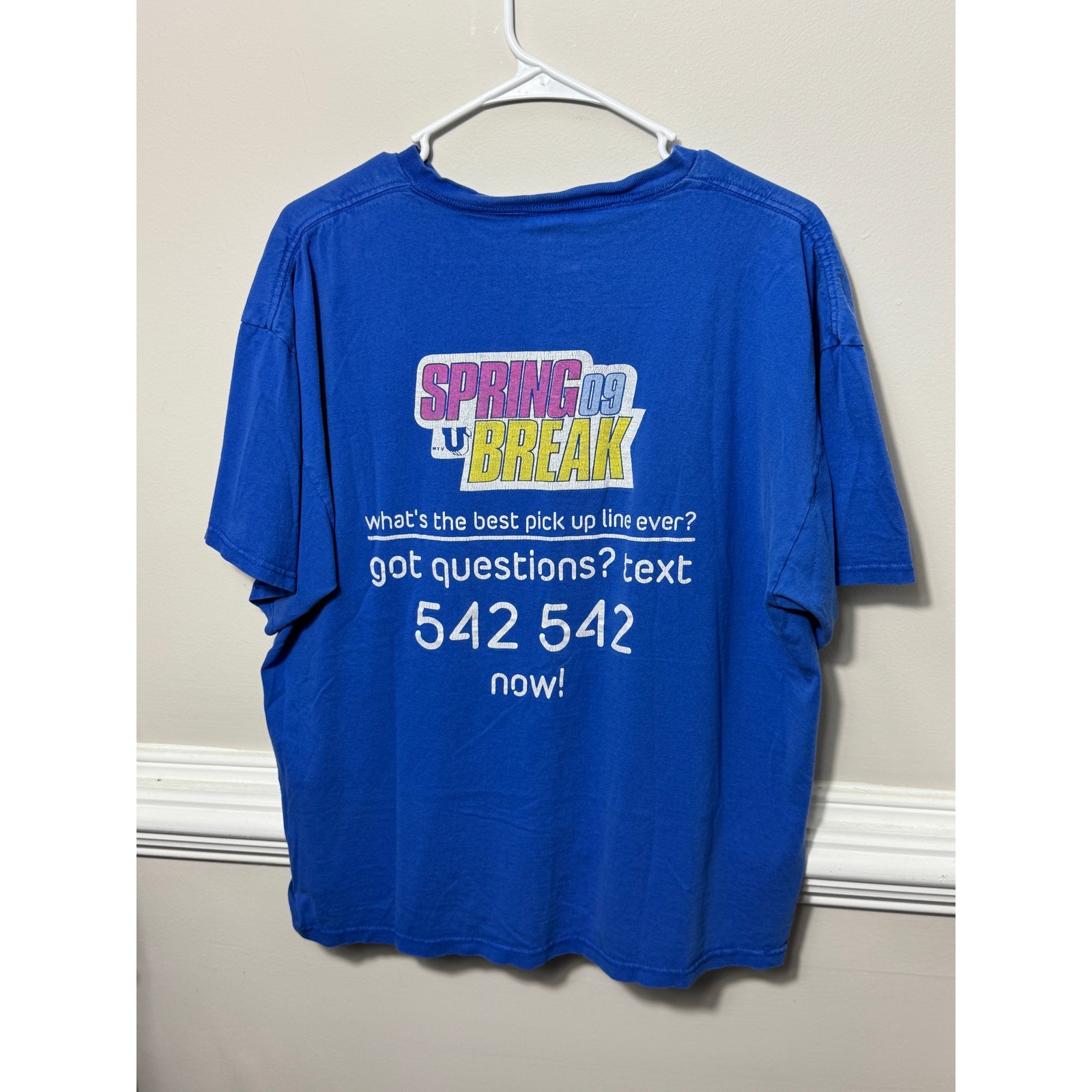 Vintage 2009 MTVU Spring Break Promo T-Shirt Blue Graphic Tee Adult XL