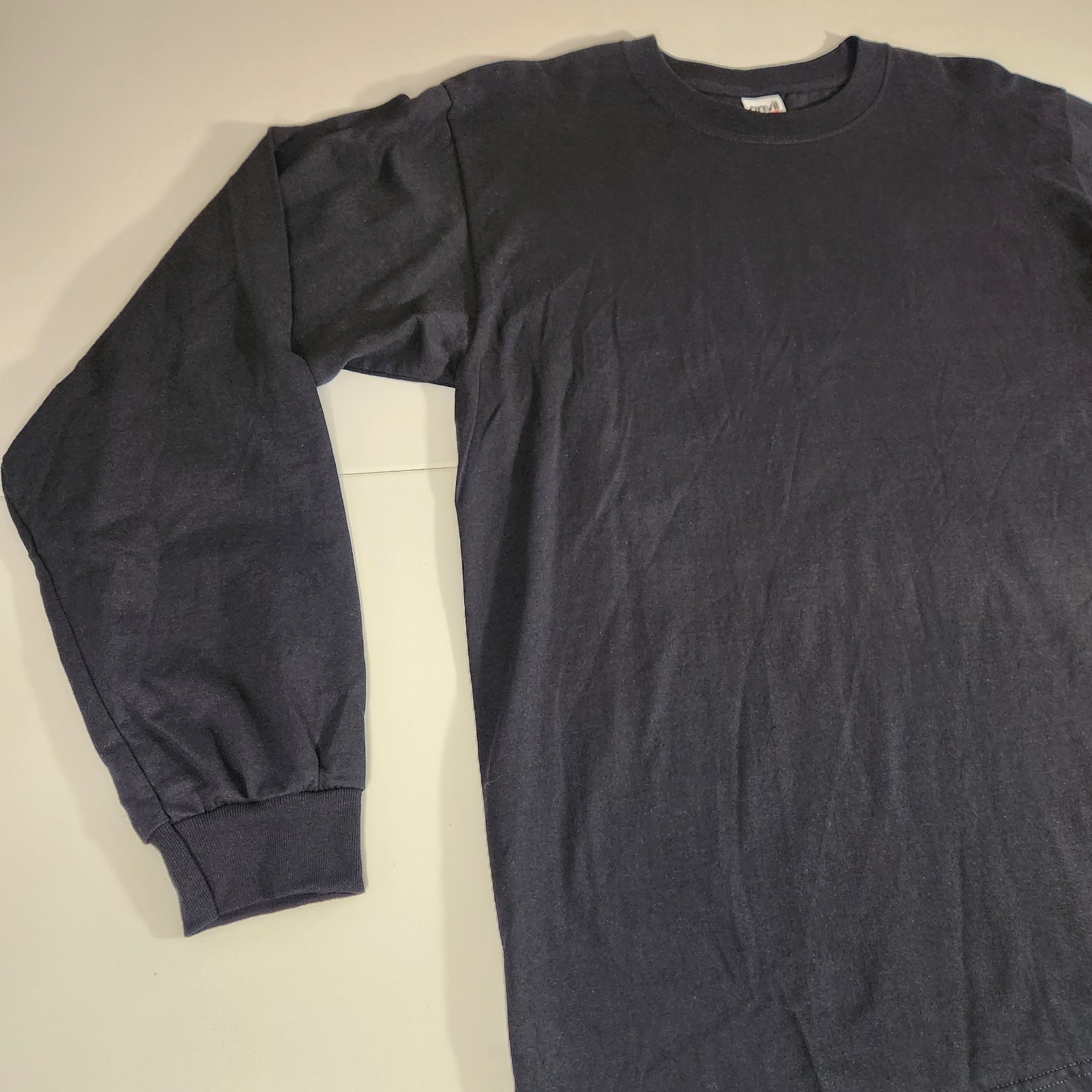 Anvil Men’s Large Heavyweight Black Long Sleeve T-Shirt Ribbed Cuffs / Crew Neck