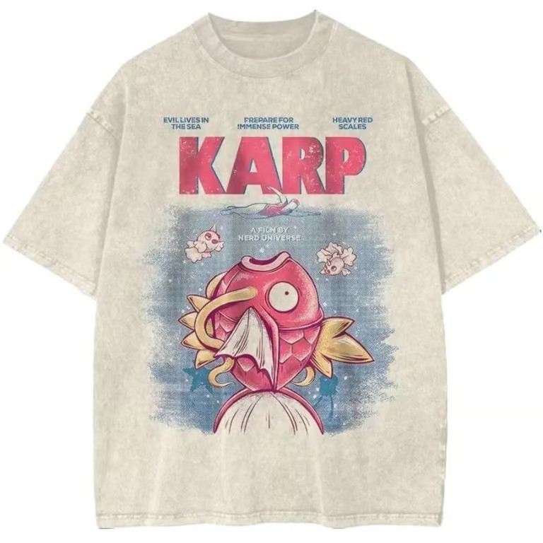 Jaws Movie Poster Magikarp Shirt, Funny Anime Parody T-Shirt, Unisex Washed Vin