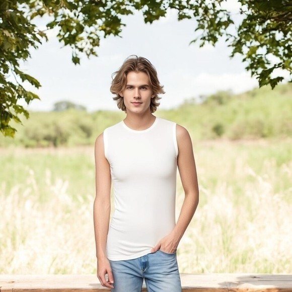 Mens White 100% Polyester Soft Stretch Solid Athletic Workout Tank Top Sz S NWOT
