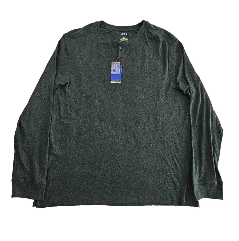 APT 9 Premier Flex Henley Men’s 2XLT Hunter Green Long Sleeve NEW Stretch NWT
