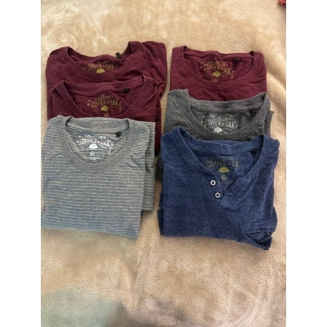 Copper & Oak Mens T-Shirt Bundle Lot of 6 XXL Crew Neck Henley Slub Knit (E)