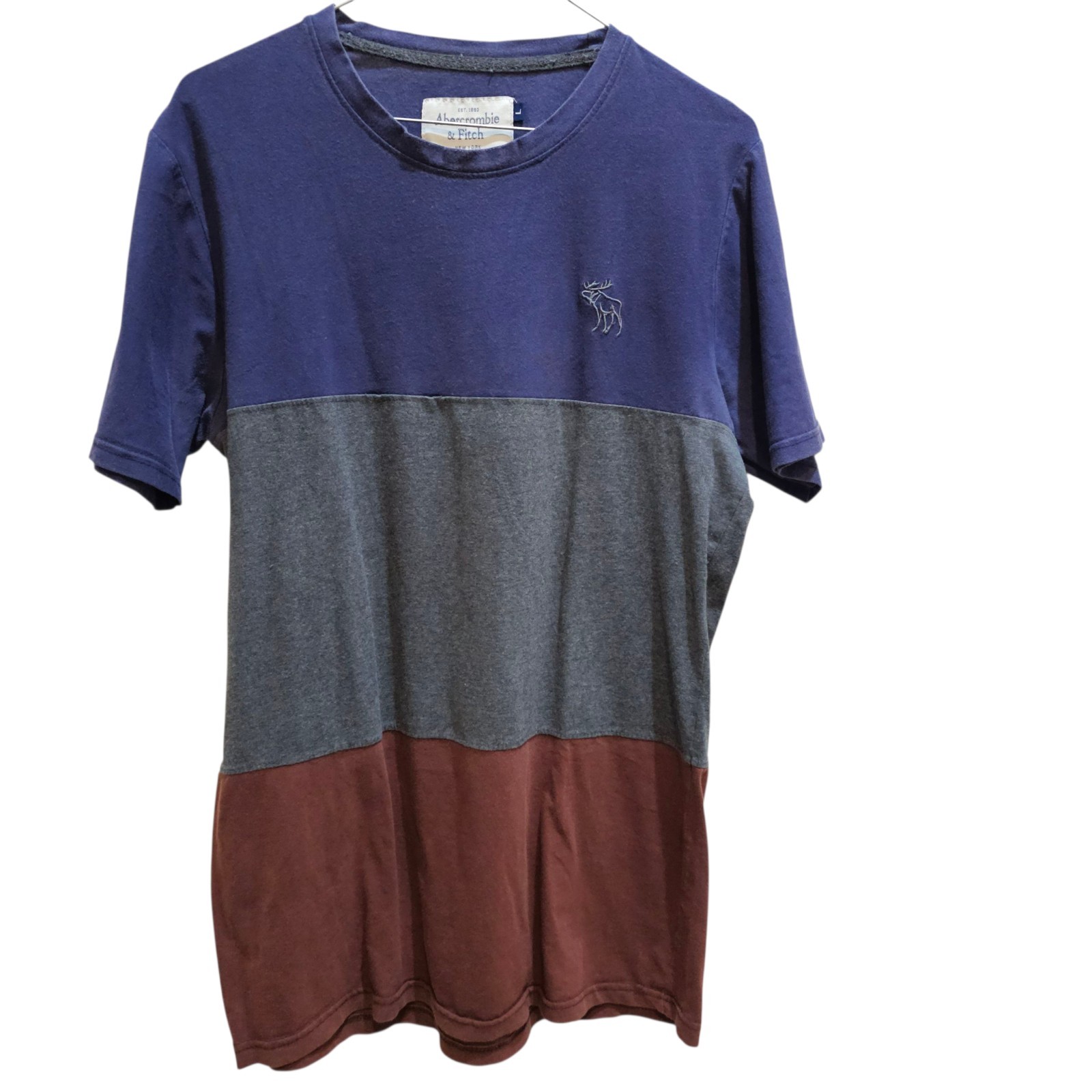 Vtg Y2k Abercrombie & Fitch Mens L Colorblock Tri Color Tee T Shirt Moose Preppy