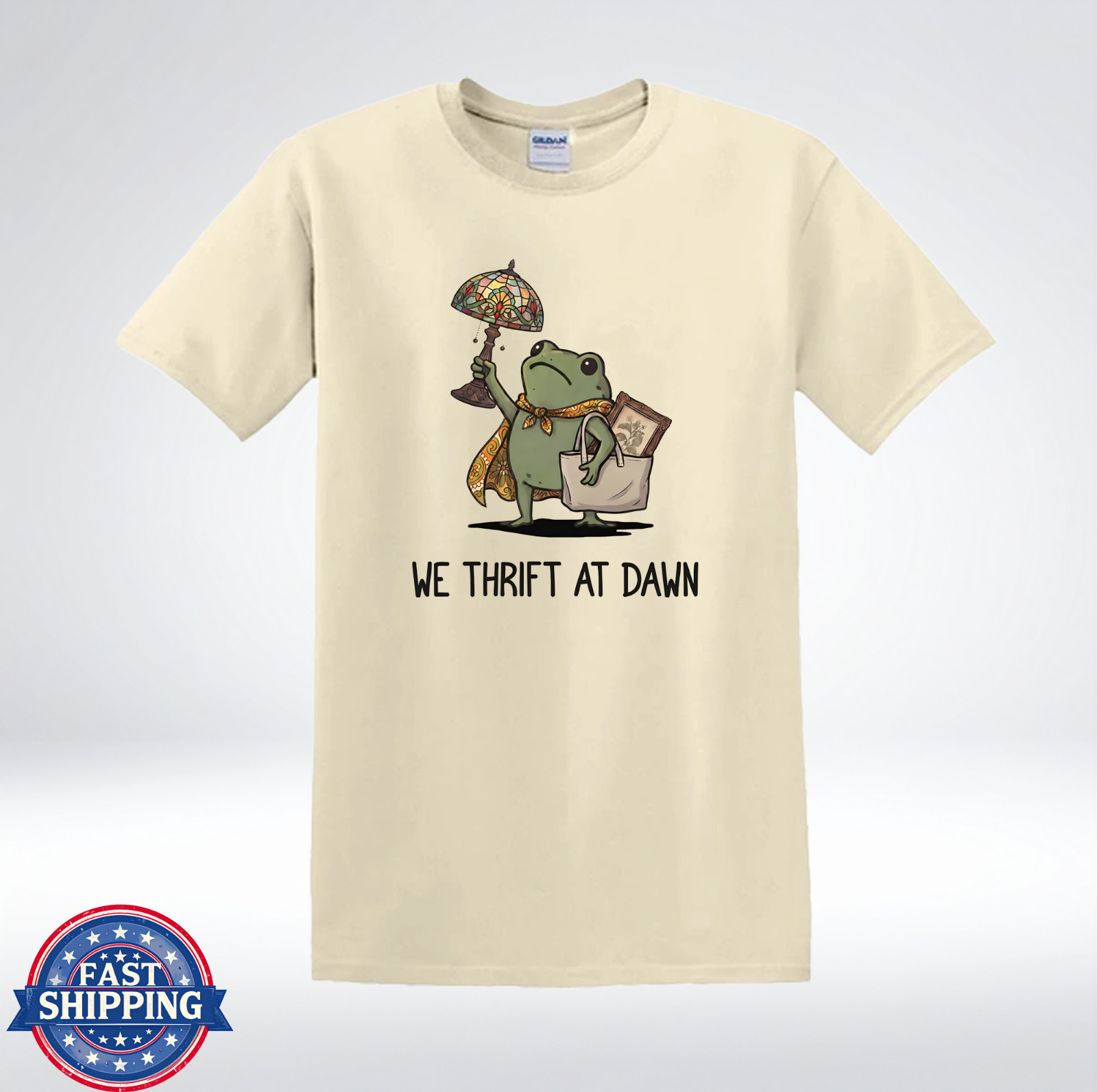 We Thrift At Dawn Funny Thrifting Frog Graphic T-Shirt