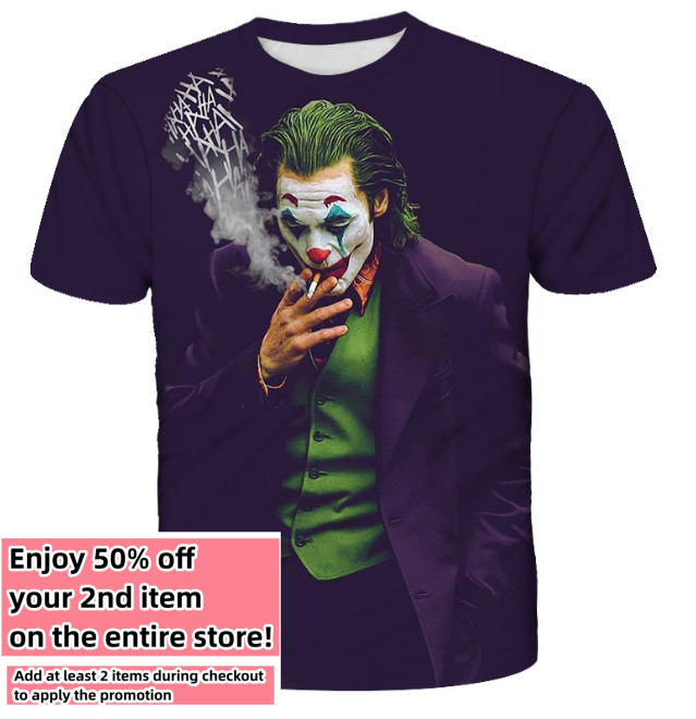 Comics Joker T-Shirt Cartoon Double-Sided Unisex Adult Size Large Medium Small