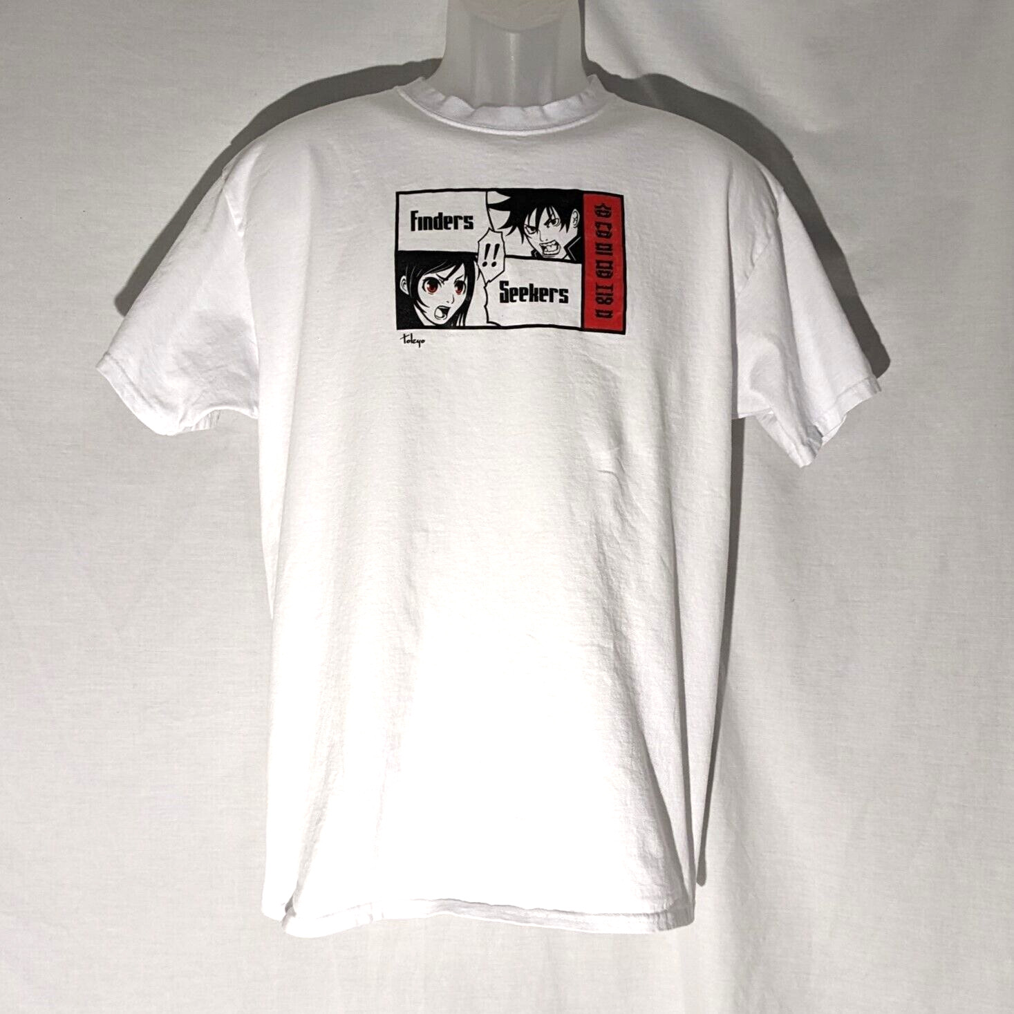 Finders Seekers Anime Cartoon, Tokyo, White T-Shirt, Men’s Large, Hanes Y2K