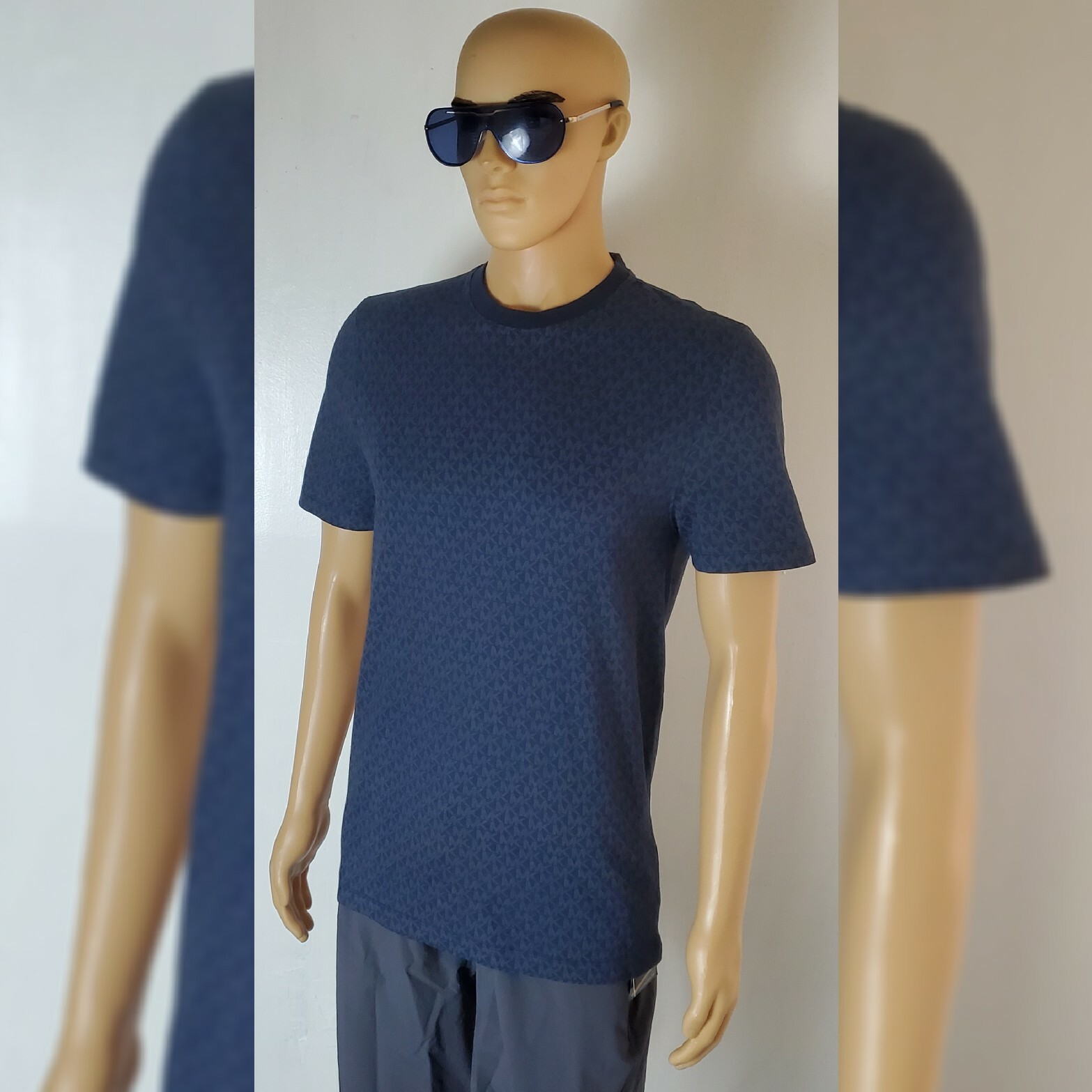 NWT MICHAEL KORS SHORT SLEEVE TSHIRT MEN’S ALLOVER MK LOGO PRINT SIZE M BLUE