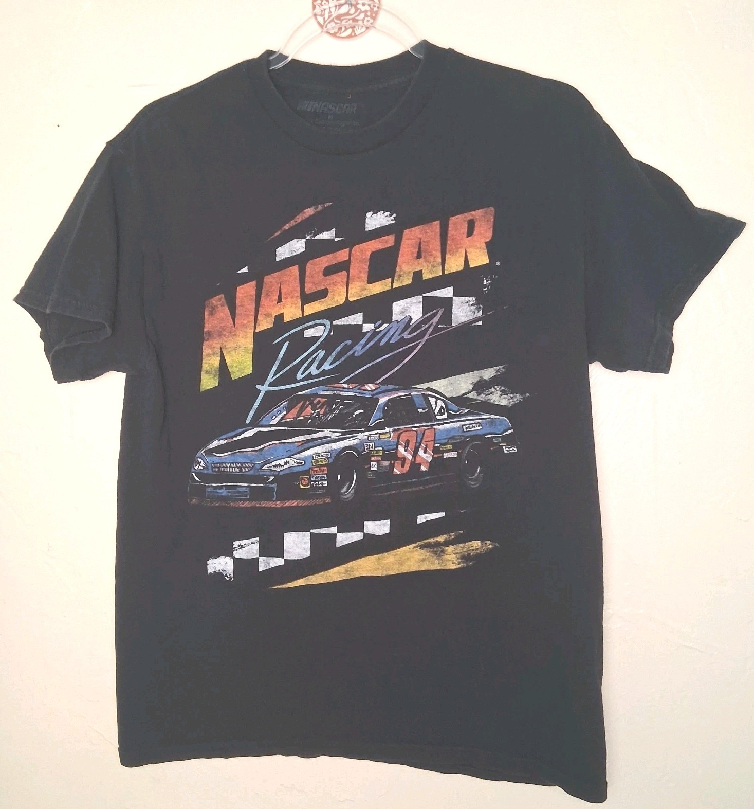 NASCAR Racing #94 Graphic T-Shirt Mens Medium Black Cotton Race Car Tee