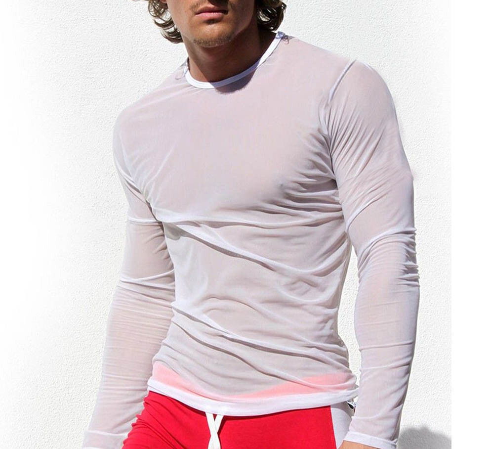 Men’s T-Shirts Long-Sleeve Clubbing Shirt Ultrathin Sheer Mesh Men Underwear