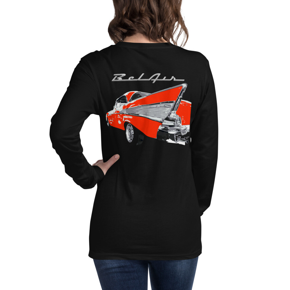1957 Red 57 Chevy Bel Air Antique Car Classic Cars Unisex Long Sleeve Tee