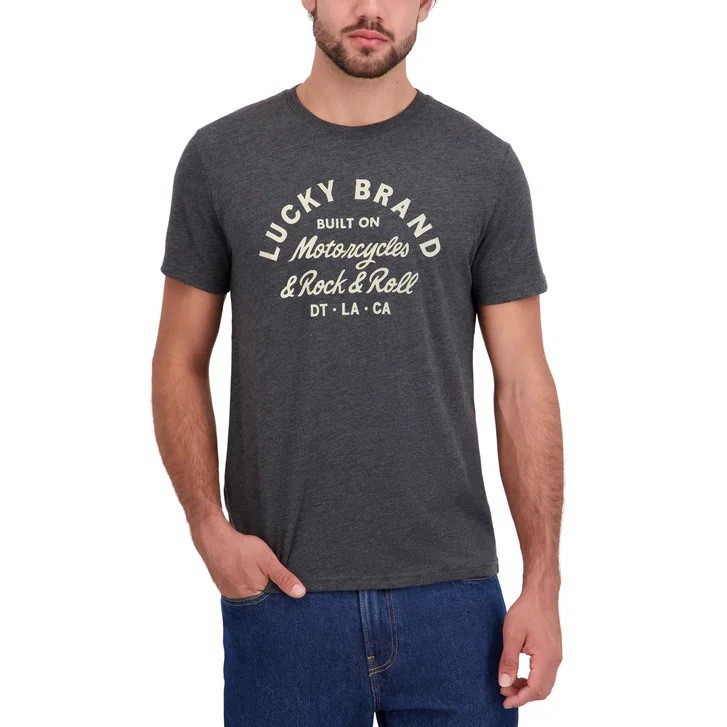 Lucky Brand New Mens T Shirt Large L Charcoal Gray/Black GraphicTee NWT