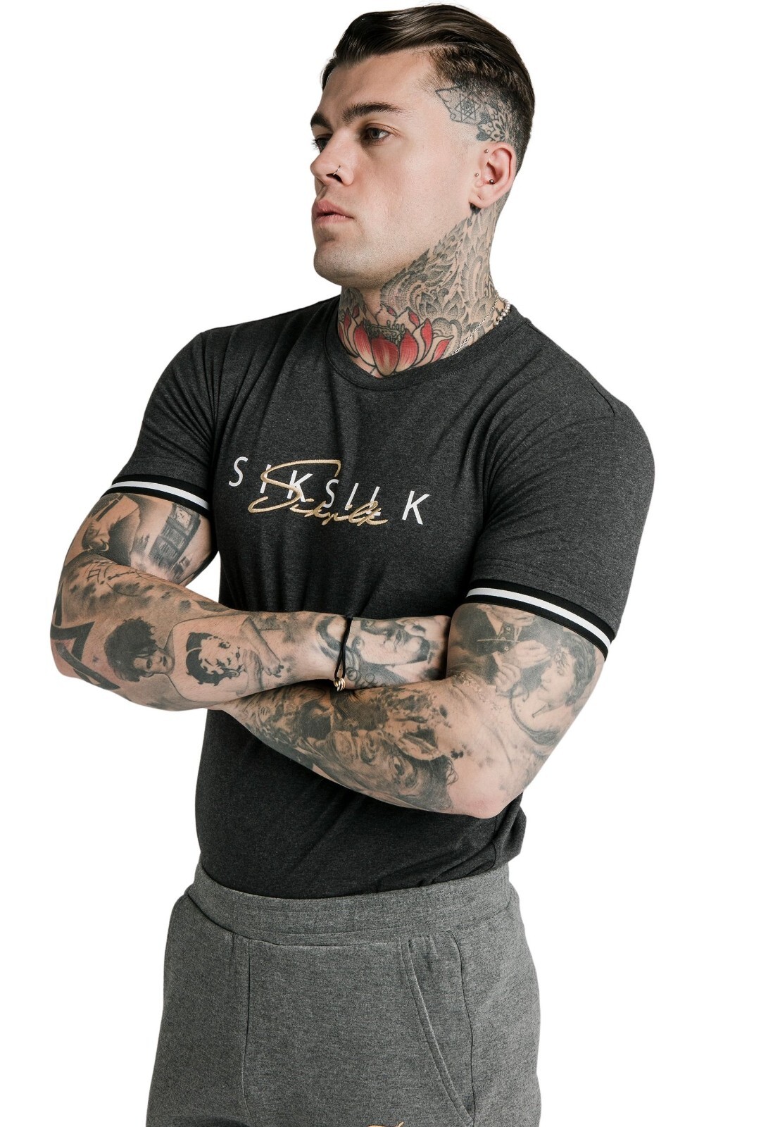 SikSilk Mens Charcoal Marl S/S Signature Gym Tee Extra Small