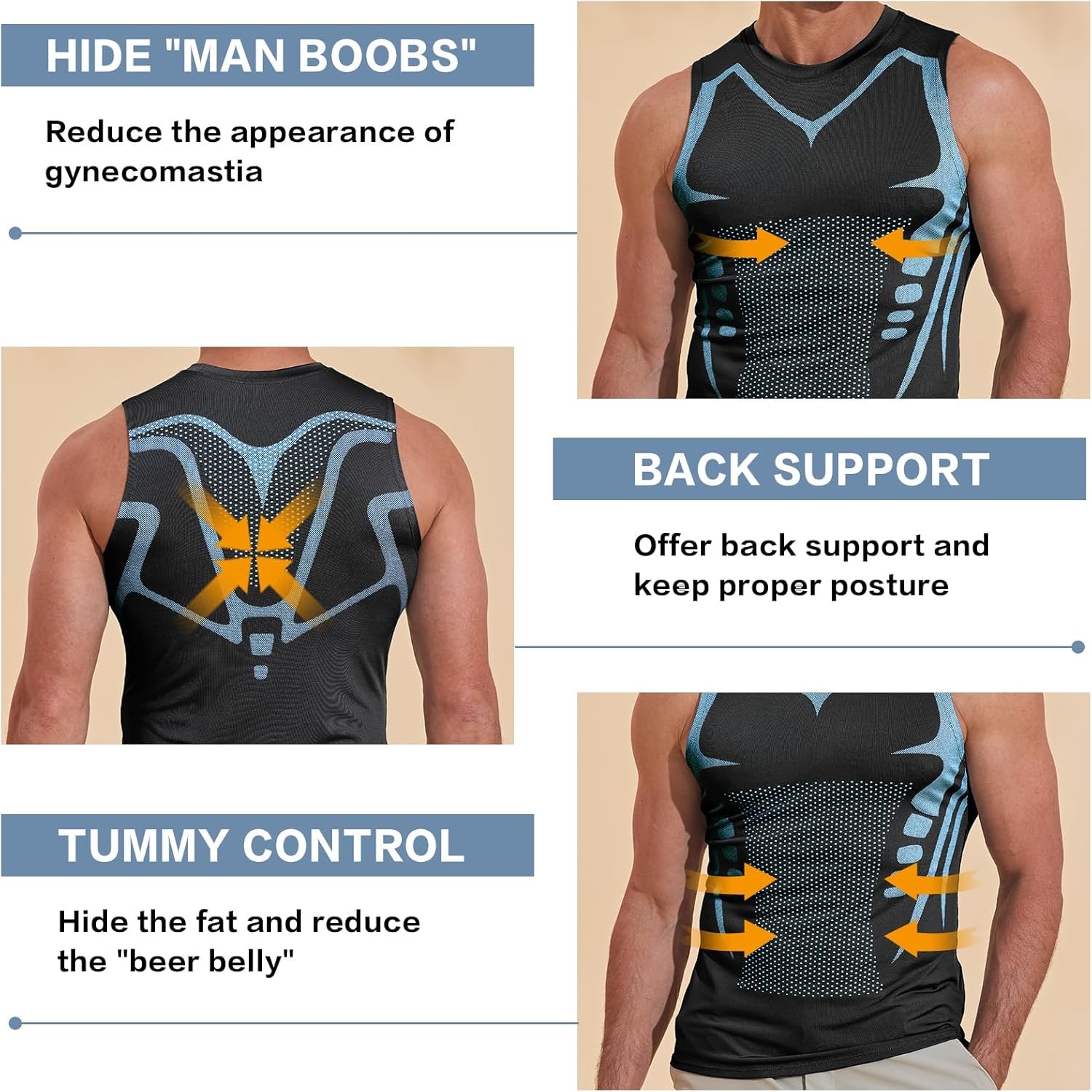 Men’s Compression Shirt Ionic Shaping Sleeveless Vest Sports Base Layer Tank Top