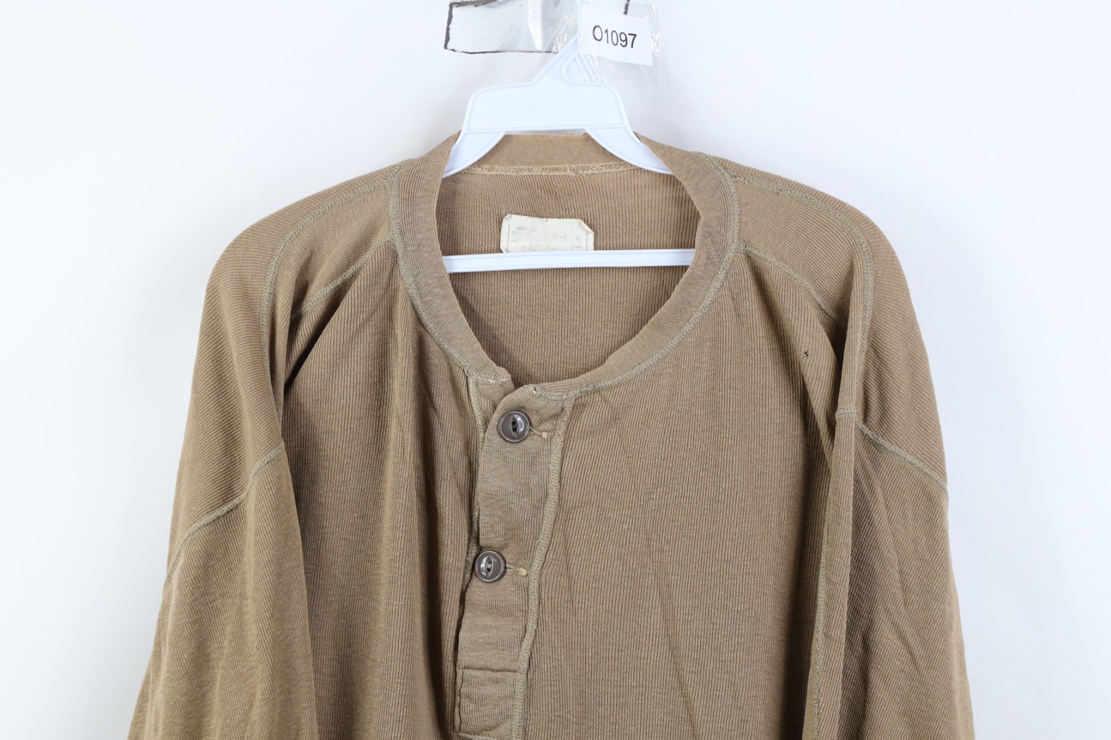 Vtg USGI Mens XL Thrashed Wool Blend Ribbed Knit Henley Undershirt T-Shirt USA