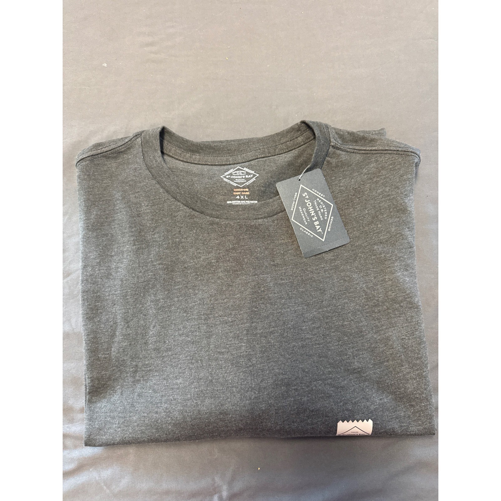 St Johns Bay Mens 4XL Short Sleeve T-Shirt Charcoal Gray Quick Dry Easy Care NWT