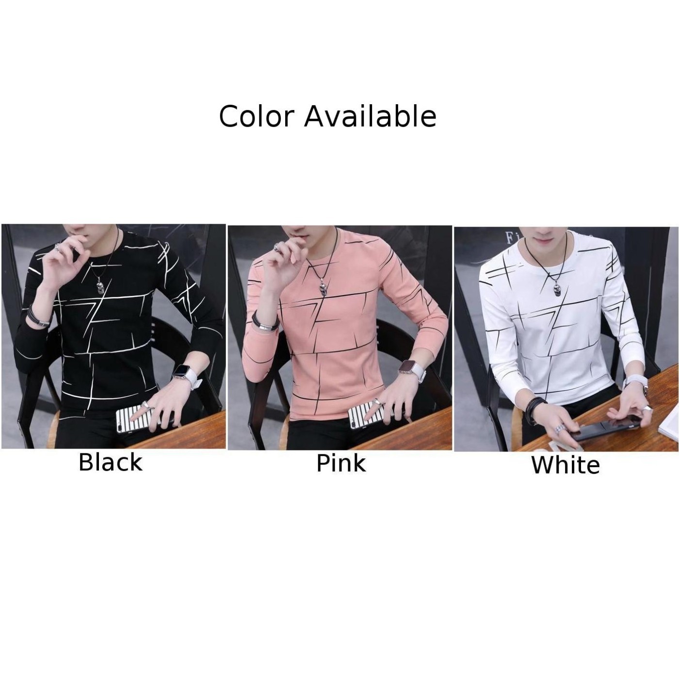 Mens O Neck Print T-shirt Blouse Pullover Long Sleeve for Slim Fit Muscle Tops