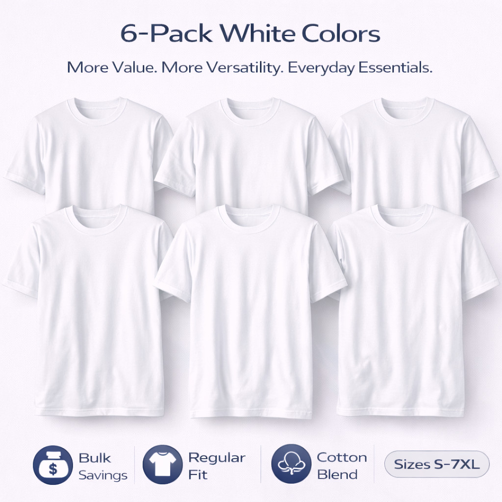 BILLIONHATS 6 Pack Men’s Bulk Big Tall Short Sleeve Cotton Lightweight T-Shirt