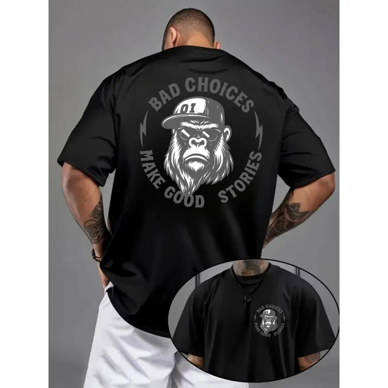 Bad Choices Make Good Stories Chimpanzee Print Men’s T-shirt, Menswear