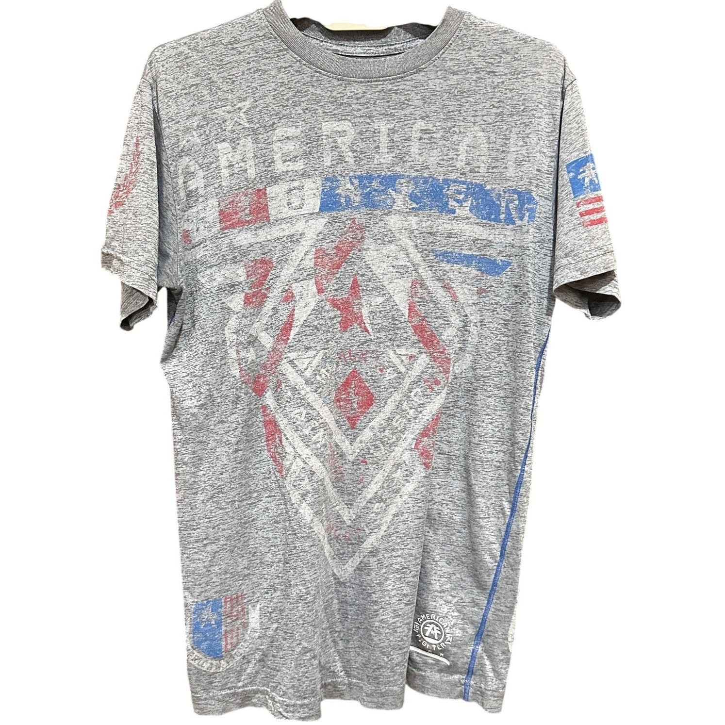 Buckle American Fighter Tee Shirt Men Size S Gray Patriotic Tee Short Sleeve