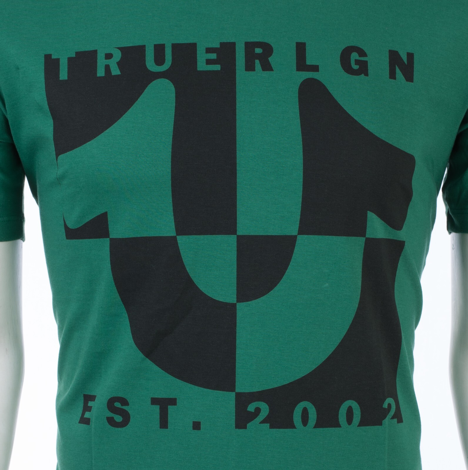 $69 TRUE RELIGION Green HORSESHOE SPLIT Short Sleeve Designer Graphic T-shirt