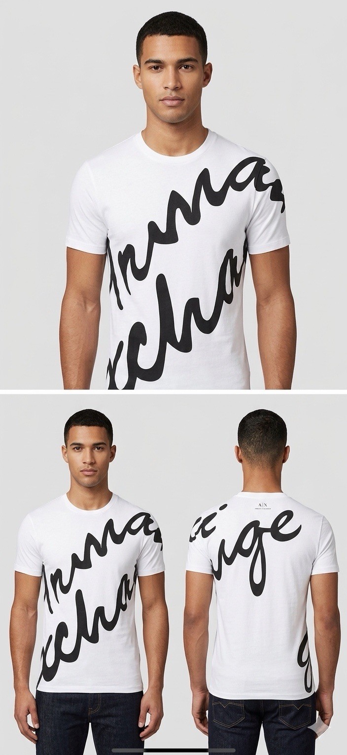 $50 ARMANI EXCHANGE White Black SCRIPT Short Sleeve Slim Fit Designer T-shirt