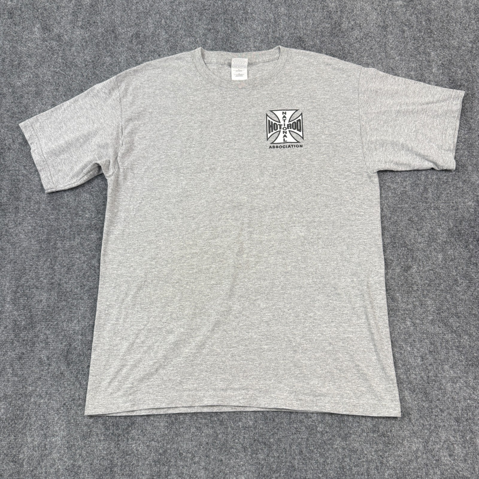 NHRA National Hot Rod Association Iron Cross T Shirt Mens L Gray Double Sided