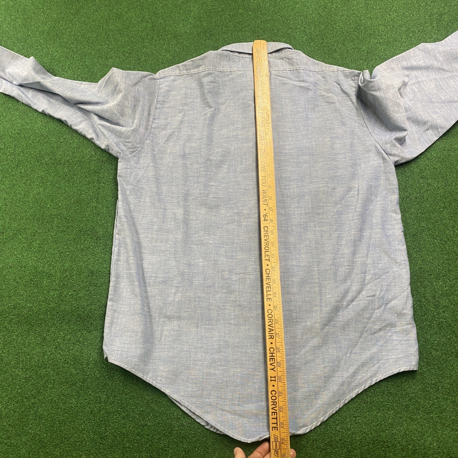 Vintage 60S King Kole Chambray Shirt Mens L Blue Denim Selvedge Cotton Work USA
