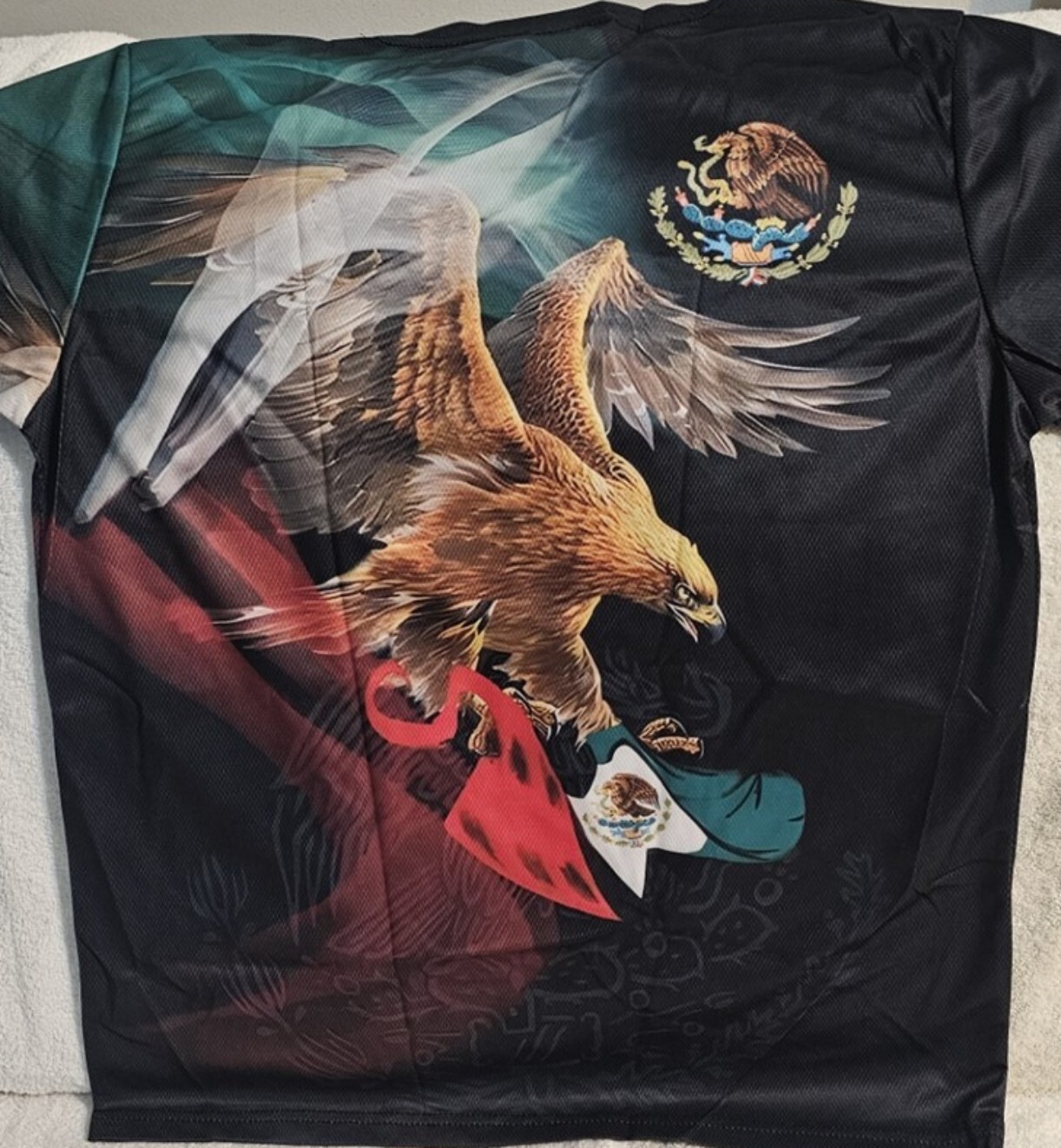 EAGLE BIRD HOLDING MEXICAN FLAG SNAKE CACTUS WINGS MEXICO T-SHIRT