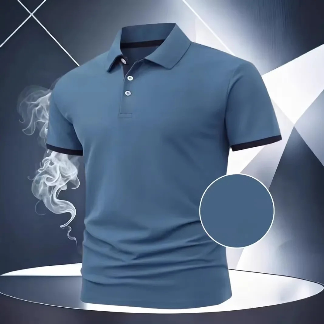 100% Polyester Men Clothes New Summer Pure Color Short Sleeve Business Casual Go